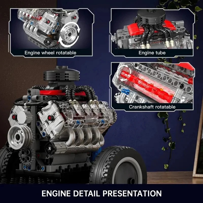 Model Kit Engine V8 - Mould King 10171 Supercar V8 Engine