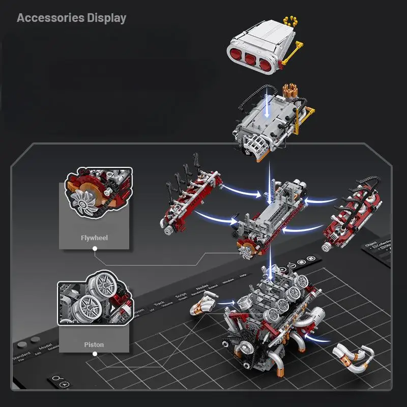 2347PCS High‑simulation Techni - огляд і ціна Model Kit Engine V8